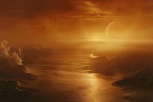 Titan Saturns Largest Moon Hazy Orange Atmosphere and Hydrocarbon Lakes Background and Nature photo