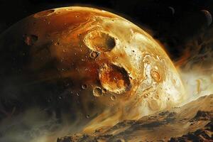 Majesty Io One of Jupiters Moons Volcanic Surface with Sulfur Dioxide Plumes Background and Nature photo