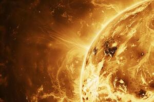 Serenity Venus with Its Thick Atmosphere Illuminated by the Suns Rays in Golden Glow Background and Nature photo