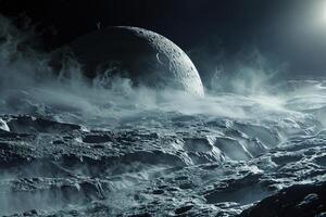 Enceladus Moon of Saturn with Its Icy Surface and Geysers of Water Vapor Erupting from Its South Pole Background and Nature photo