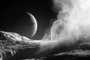 Enceladus Moon of Saturn with Its Icy Surface and Geysers of Water Vapor Erupting from Its South Pole Background and Nature photo