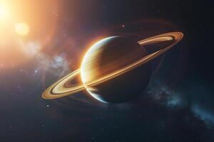 Saturn with Its Rings Fully Illuminated Showcasing Its Majestic Ring System Background and Nature photo