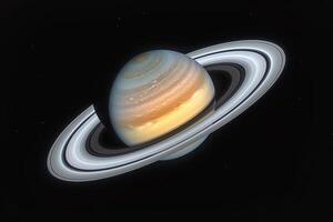 Saturn with Its Rings Fully Illuminated Showcasing Its Majestic Ring System Background and Nature photo
