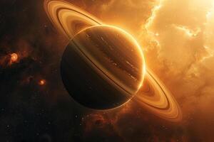 Saturn with Its Rings Fully Illuminated Showcasing Its Majestic Ring System Background and Nature photo