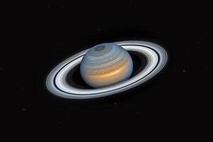 Saturn Majestic Ring System Fully Illuminated Background and Nature photo