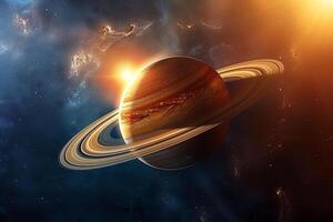 Saturn with Fully Illuminated Rings Showcasing Its Majestic Ring System Background and Nature photo