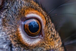 Squirrels Eye Curiosity and Mischief Reflected in Shiny Black Iris Background and Nature photo