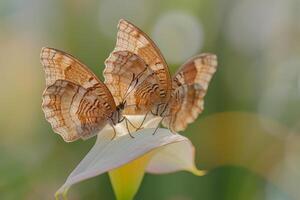 Two Butterflies Resting on Single Flower Petal Wings Gently Touching nature background photo