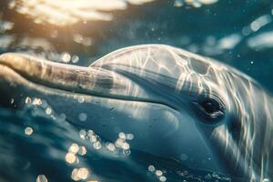 Nature of Dolphins Eye Underwater with Shimmering Reflections   nature background photo