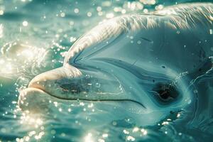 Nature of Dolphins Eye Underwater with Shimmering Reflections   nature background photo