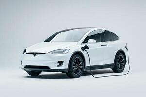 Sleek Electric Vehicle on Plain White Background photo