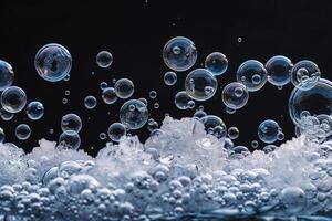 Abstract of Bubbles Trapped in Ice Creating Pattern Against Dark Background photo