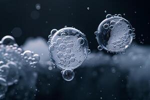 Abstract of Bubbles Trapped in Ice Creating Pattern Against Dark Background photo