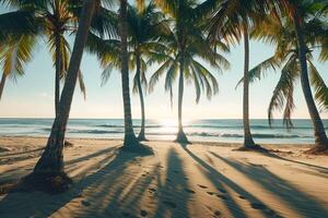 Peaceful Palm Trees Casting Shadows on Beach During the Golden Hour Before Sunset  nature background photo