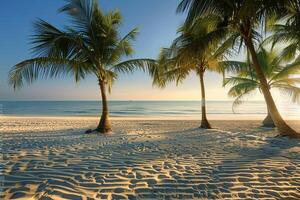 Peaceful Palm Trees Casting Shadows on Beach During the Golden Hour Before Sunset  nature background photo