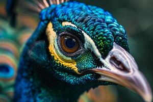 Peacocks eye with vibrant feather patterns and mesmerizing colors showcasing natures splendor photo