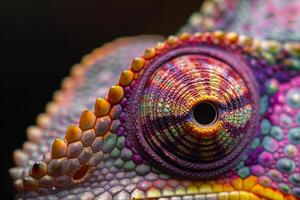 Chameleons eye with vibrant colors and dynamic texture showcasing natures unique s photo