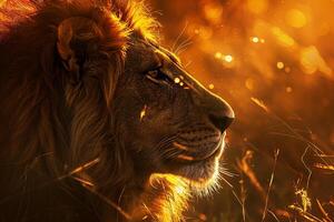Sunlight Filtering Through Lions Mane Highlighting Its Majestic Profile nature background photo