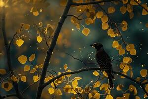Northern Flicker Perched in Aspen Leaves nature background with Morning Light photo