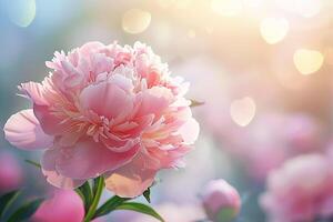 Summer Blossoming Peony Selective  Shallow DOF Toned Light and Heart Bokeh Background in Nature Background photo