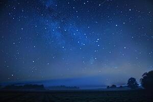 Orion Constellation Above Foggy Valley. Night Sky Background photo