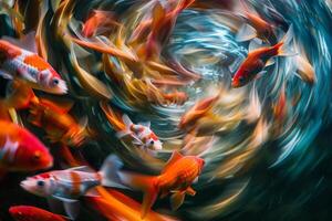 Abstract Portrayal of Fish in Swirling Patterns of Light and Color Nature Background photo