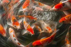 Abstract Portrayal of Fish in Swirling Patterns of Light and Color. Background Nature photo