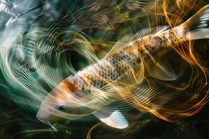 Abstract Portrayal of Fish in Swirling Patterns of Light and Color. Background Nature photo