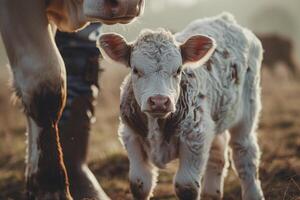 Portrait of a Calf with Its Mother. Nature Background photo