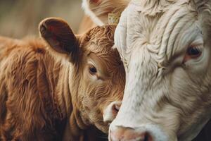 Portrait of a Calf with Its Mother. Nature Background photo