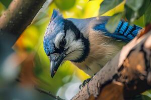 Nature Background of a  Blue Jay Perched on Tree Branch photo