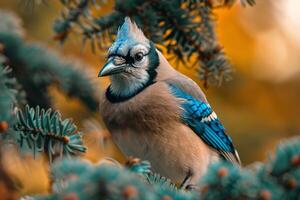 Nature Background of a  Blue Jay Perched on Tree Branch photo