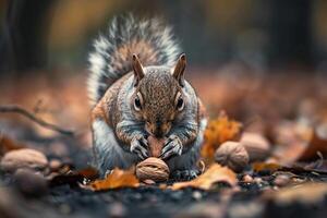 squirrel nibbling on a nut photo