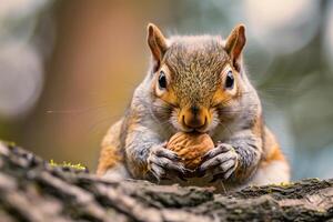 squirrel nibbling on a nut photo