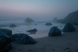 Silhouette of Rocks in Evening Mist Nature Background photo
