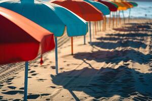 Beach Umbrellas Casting Shadows on Sand Nature Background photo