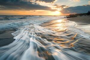 River Mouth Merging with Ocean Waves in Nature Background photo