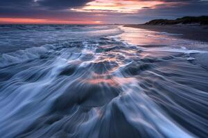 River Mouth Merging with Ocean Waves in Nature Background photo