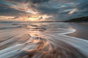 River Mouth Merging with Ocean Waves in Nature Background photo