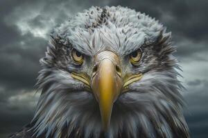 Nature Background Portrait of a Bald Eagle with Intense Eyes Against a Cloudy Sky Nature Background photo