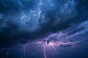 Stormy Sky with Dark Clouds and Lightning Flashes Nature Background photo