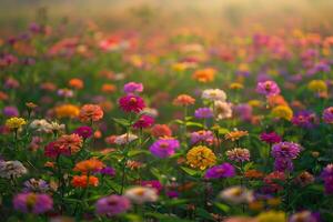 Field of Zinnia Flowers in a Nature Garden Background photo