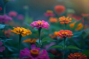 Zinnia Garden Displaying a Spectrum of Colors  Nature Background photo