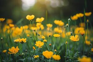 Bright Meadow of Buttercups in Bloom  Nature Background photo