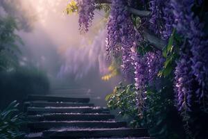 Wisteria Vine in Full Bloom  Nature Background photo