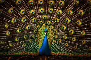 Peacock Spreading Its Feathers in Full Display with Nature Background and  Beauty photo