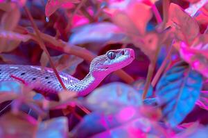 Snake Slithering Through Foliage with Nature Background photo