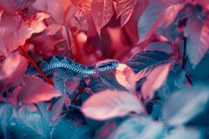 Snake Slithering Through Foliage with Nature Background photo