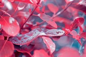 Snake Slithering Through Foliage with Nature Background photo