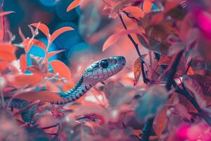 Snake Slithering Through Foliage with Nature Background photo